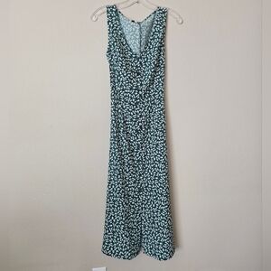 RIHOAS Dark Green Floral Sleeveless Midi Dress